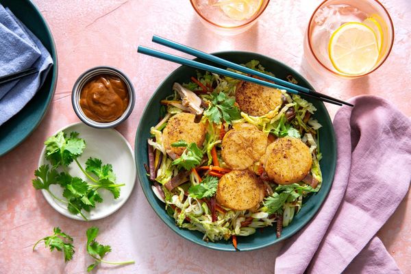 Mu shu pork bowls with shiitake mushrooms and hoisin sauce
