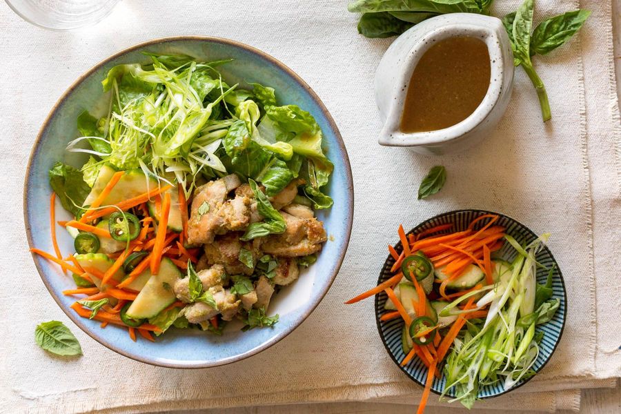 Banh mi chicken salad with quick pickles and sesame-miso dressing