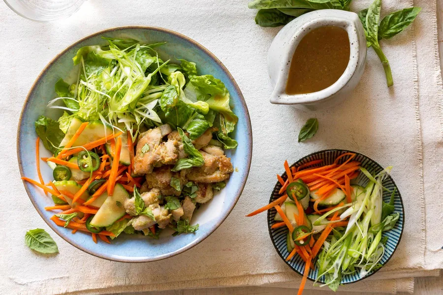 Banh mi chicken salad with quick pickles and sesame-miso dressing ...