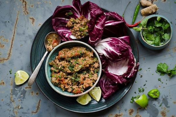 Masala spiced lamb with padron peppers and red cabbage