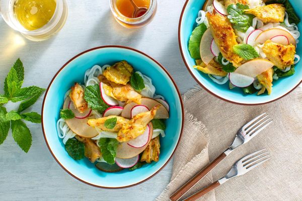 Lemongrass-turkey salad with rice noodles and pear