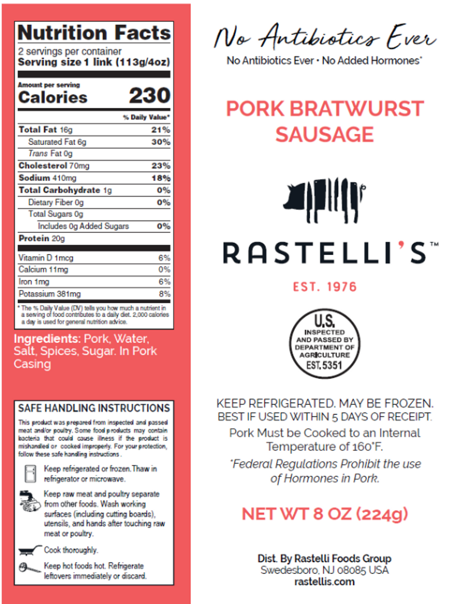 Bratwurst Sausages Nutrition