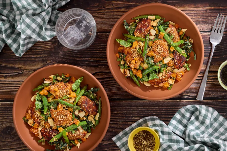 Green beans with your choice of protein and warm apricot vinaigrette