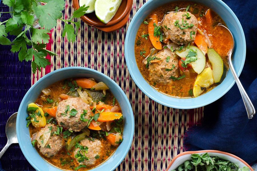 Beef and chorizo albondigas soup