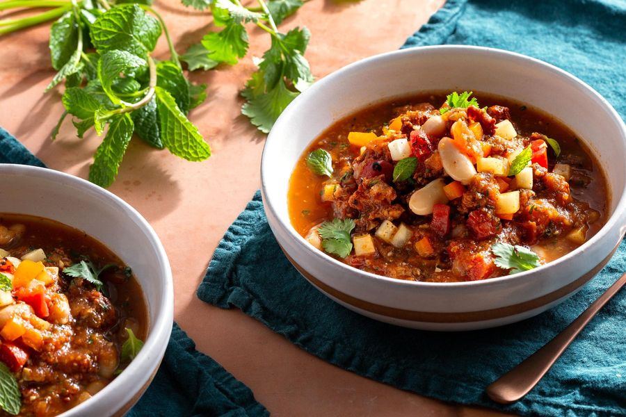 Guatemalan turkey soup with white beans and fresh herbs