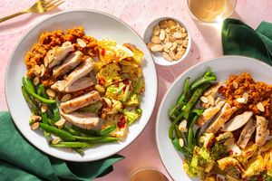 Indian-spiced chicken with curried carrot puree and seared cabbage