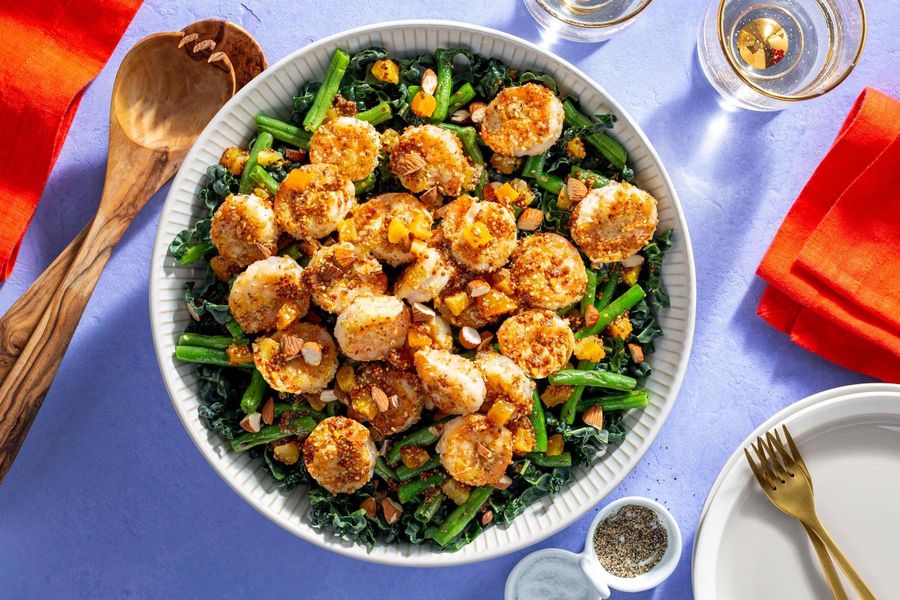 Green beans with your choice of protein and warm apricot vinaigrette