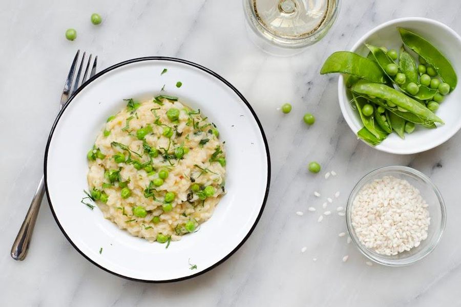 Pea, mint and green garlic risotto