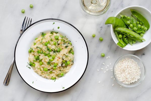 Pea, mint and green garlic risotto