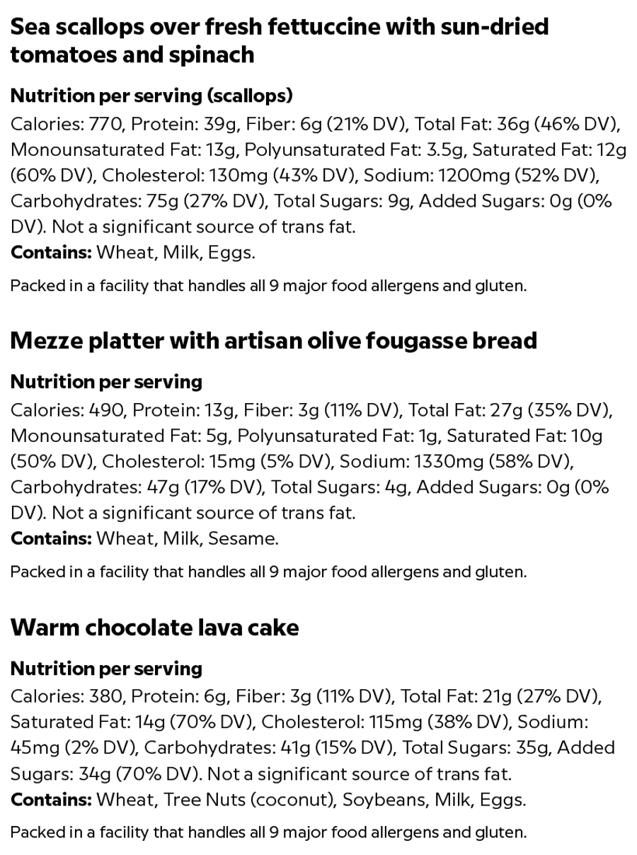 Coastal Romance Dinner for Two Nutrition