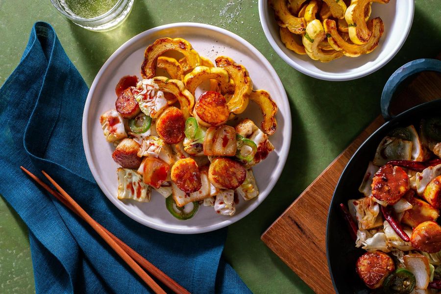 Sweet and spicy stir-fry with delicata squash