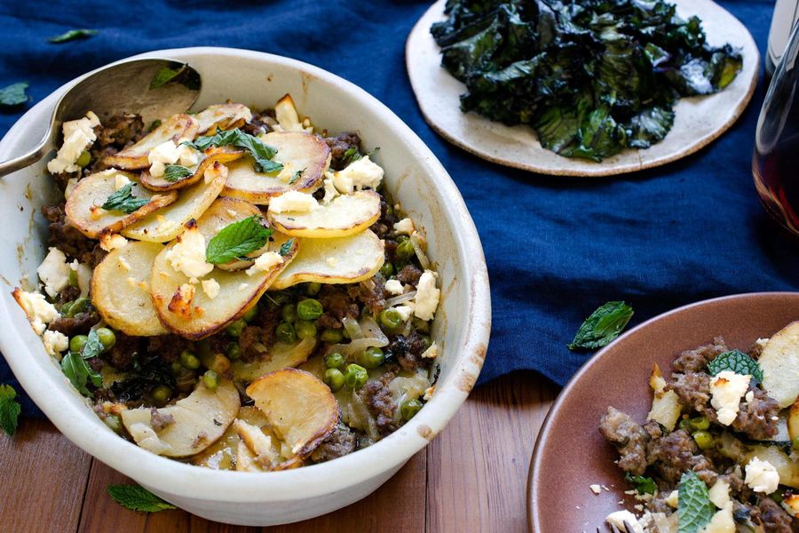 Lamb and potato pie with feta and mint