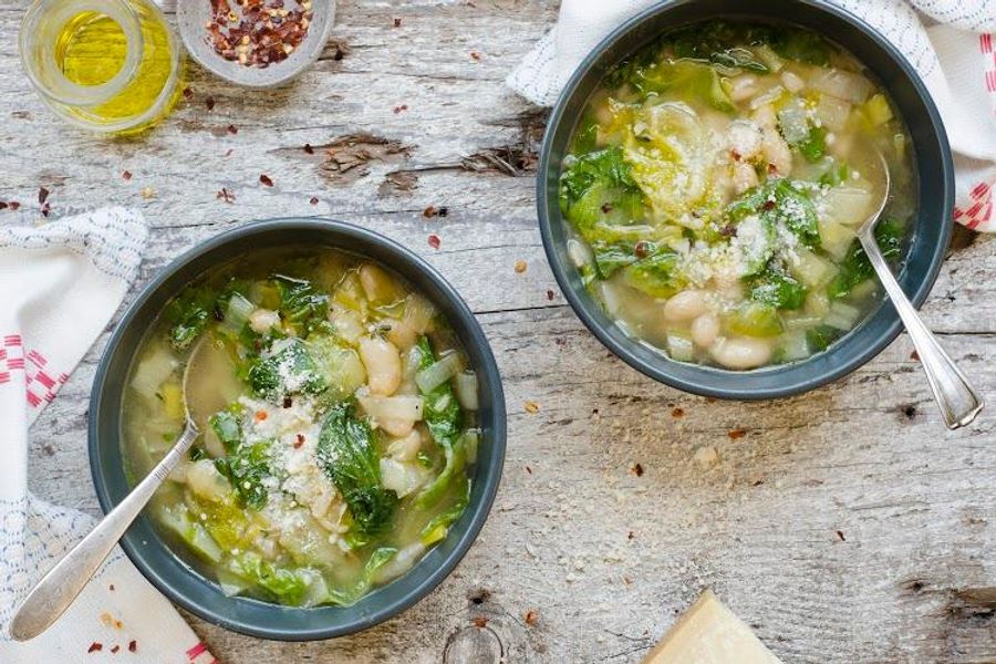 Escarole and white bean soup with thyme and pecorino