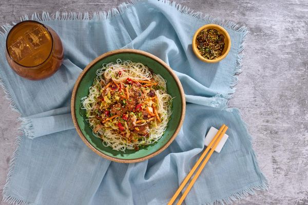 Sichuan glass noodle bowl with plant-based Impossible™ Beef