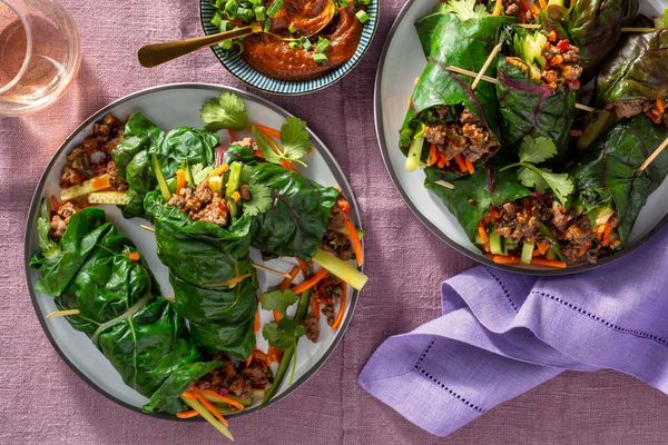 Vietnamese chard spring rolls with turkey and hoisin sauce