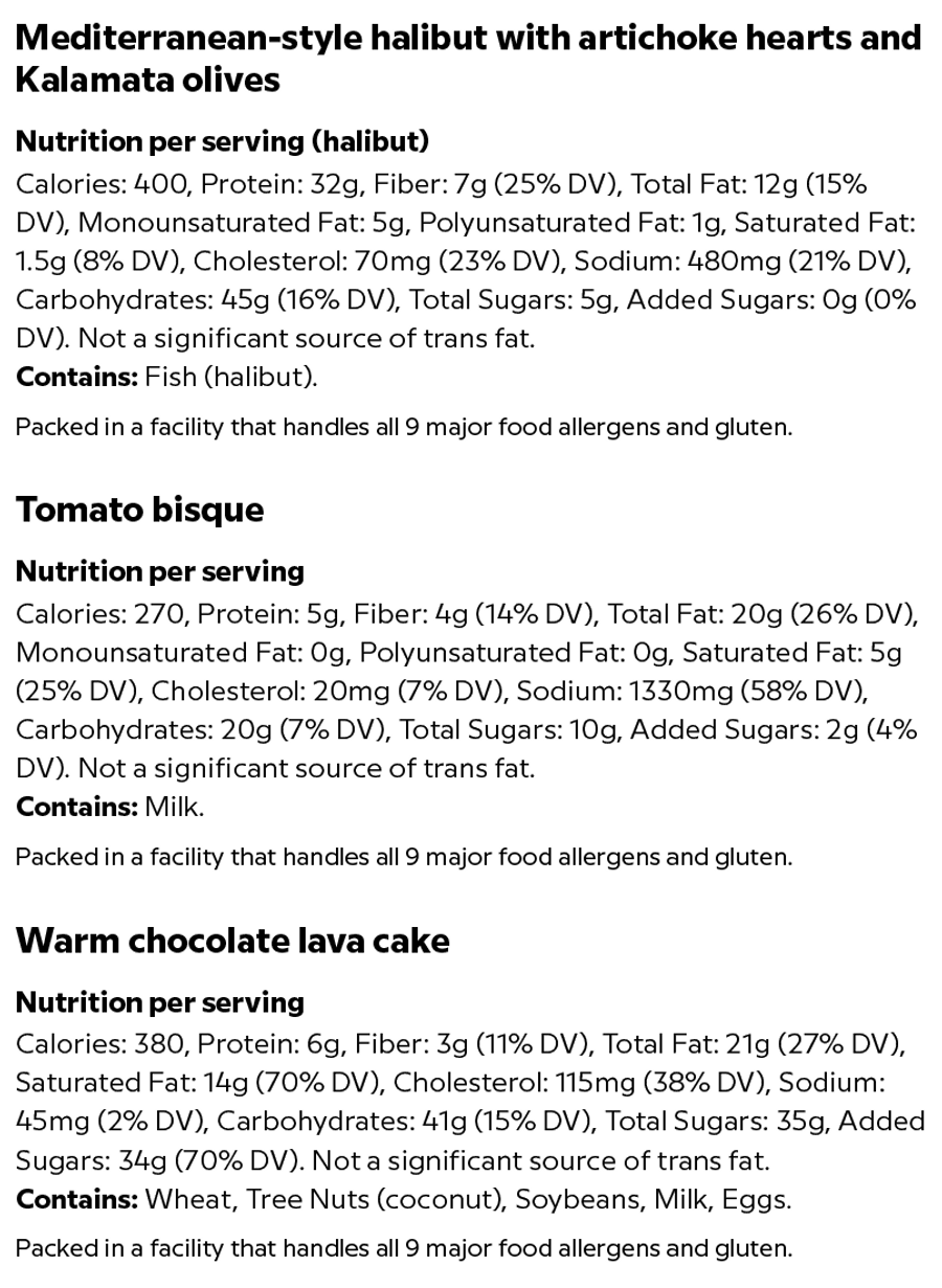 Valentine's Day Dinner for Two Nutrition