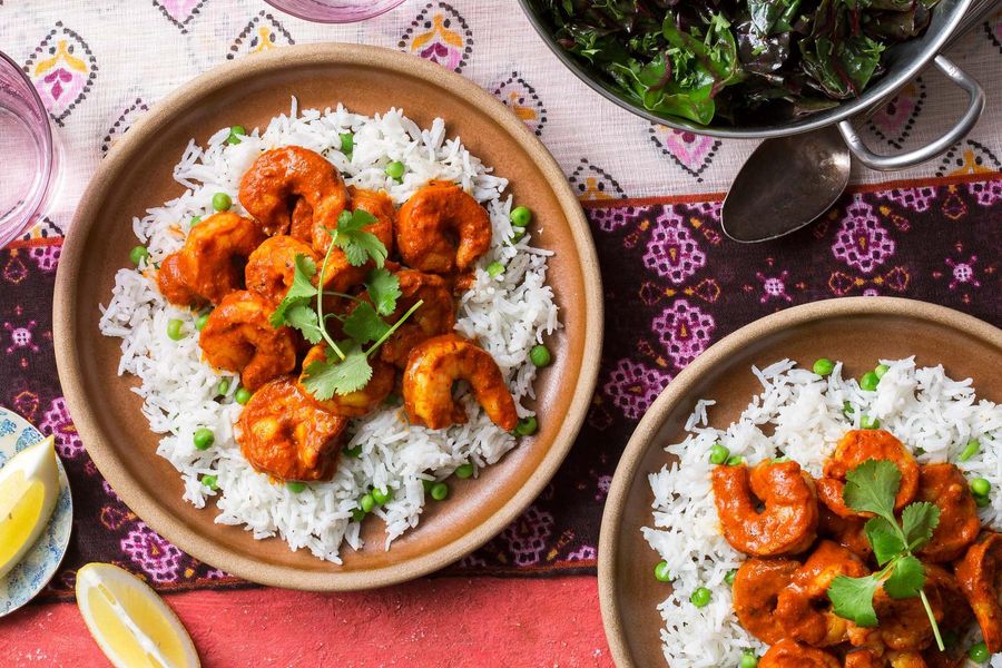 Jumbo Shrimp Tikka Masala With Basmati Rice Peas And Chard Sunbasket