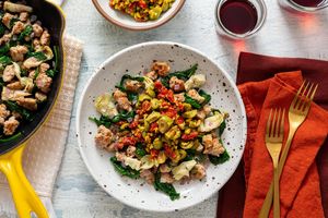 Mediterranean turkey and spinach skillet with sun-dried tomato tapenade