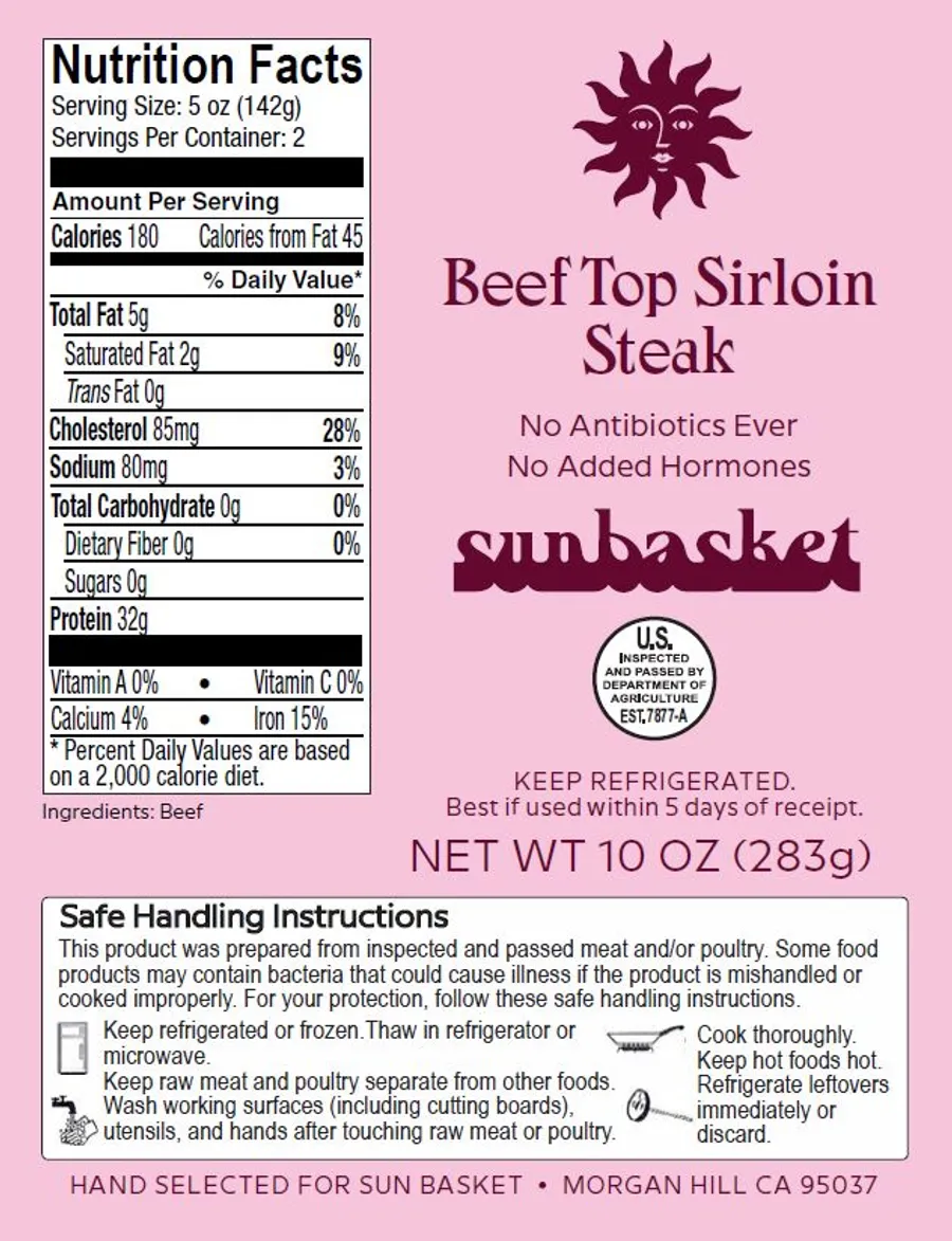 Top Sirloin Steaks (2 count) Nutrition