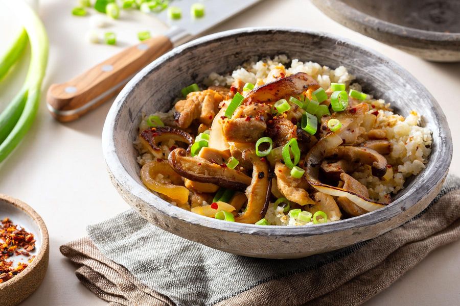 Chicken donburi bowls with cauliflower “rice”