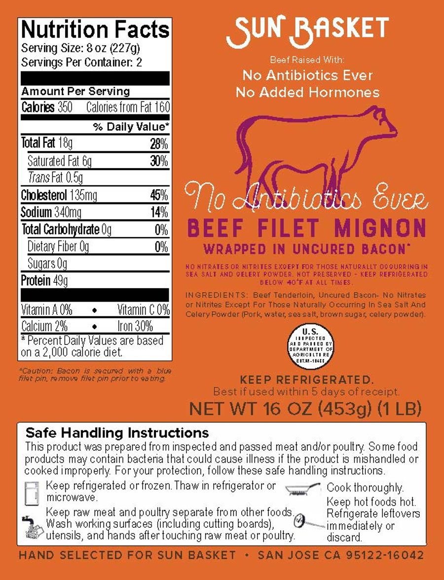 Applewood Bacon-Wrapped Beef Filet Mignons (2 count) Nutrition