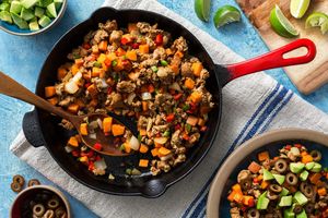 Southwestern turkey and sweet potato skillet with avocado