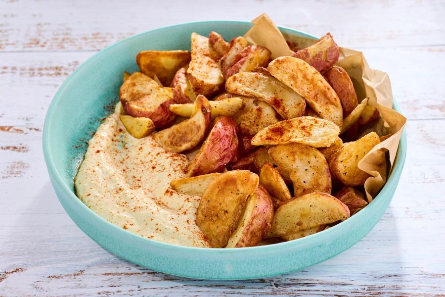 Roasted Greek Potatoes with Spicy Feta Sauce