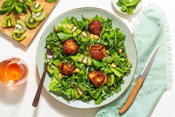 Spanish steak salad with kiwi, mint, and Marcona almonds