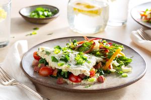 Egg white, pancetta, and spinach omelet with bok choy slaw