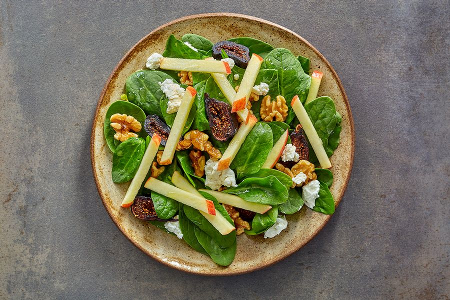 Spinach Salad with Apples, Figs, & Goat Cheese