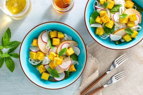 Lemongrass-turkey salad with rice noodles and pear