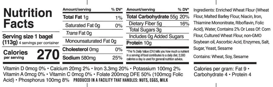 Plain Bake At Home Bagels (4 count) Nutrition