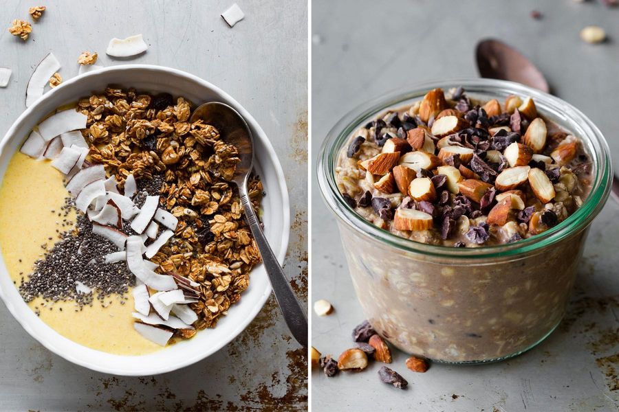Two breakfasts: Tropical smoothie bowls & Oaxacan-chocolate overnight oatmeal