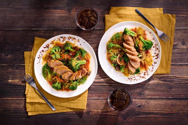 Italian sausages and broccoli with mushroom ragù