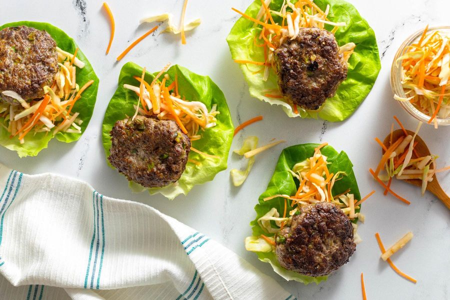 Lettuce-wrapped sliders with Asian slaw