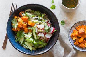 Udon noodle salad with roasted butternut squash