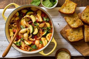 Minestrone with fresh basil and grilled ciabatta