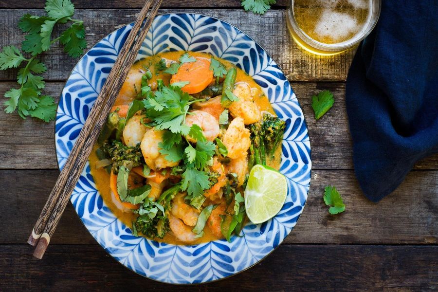 Coconut braised shrimp with garnet sweet potatoes