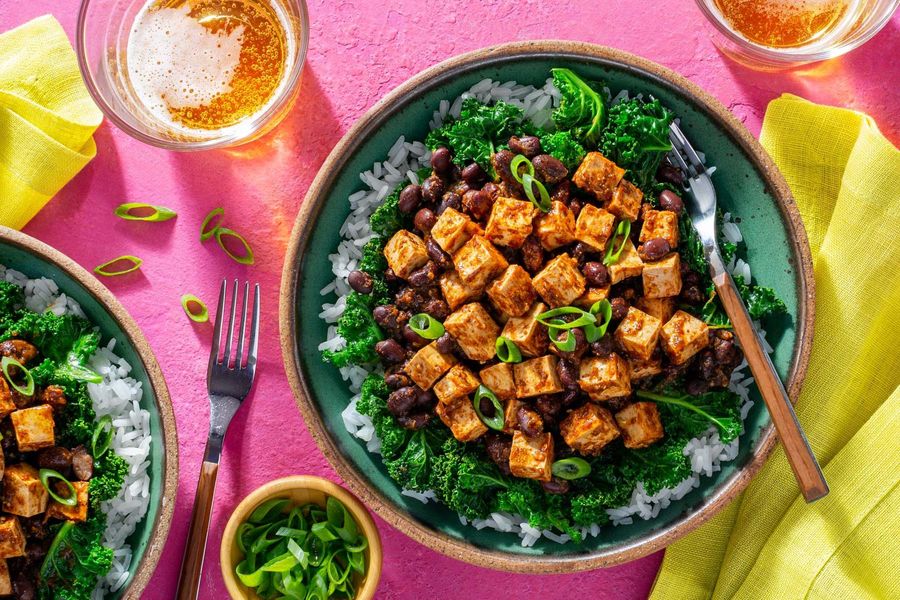 Mexican tomatillo stew with black beans and your choice of protein