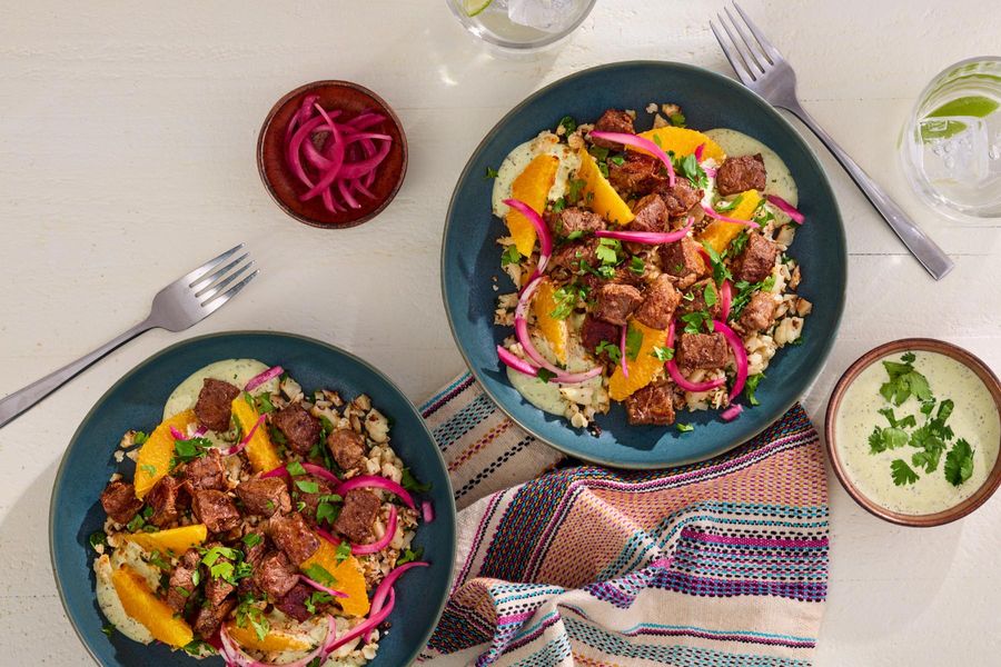 Peruvian ají verde and cauliflower “rice” with your choice of protein
