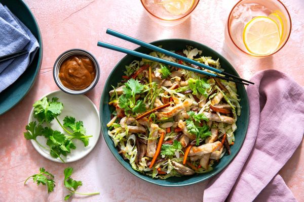 Mu shu pork bowls with shiitake mushrooms and hoisin sauce