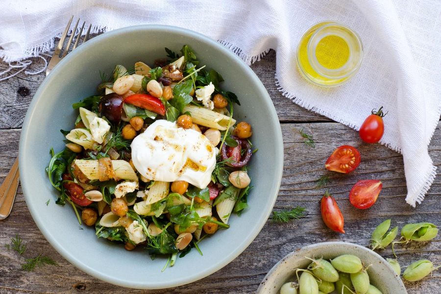 Penne with Moroccan-spiced chickpeas and tomatoes