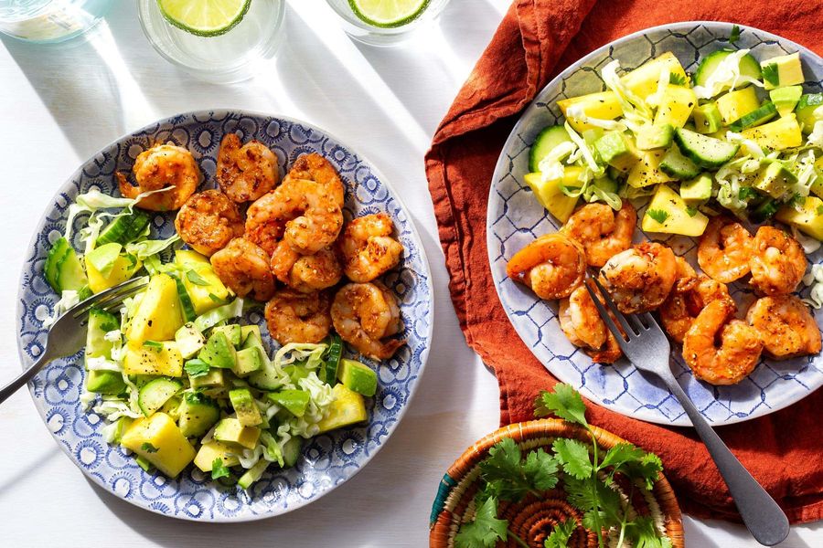 Chipotle-marinated shrimp with pineapple-cucumber salad