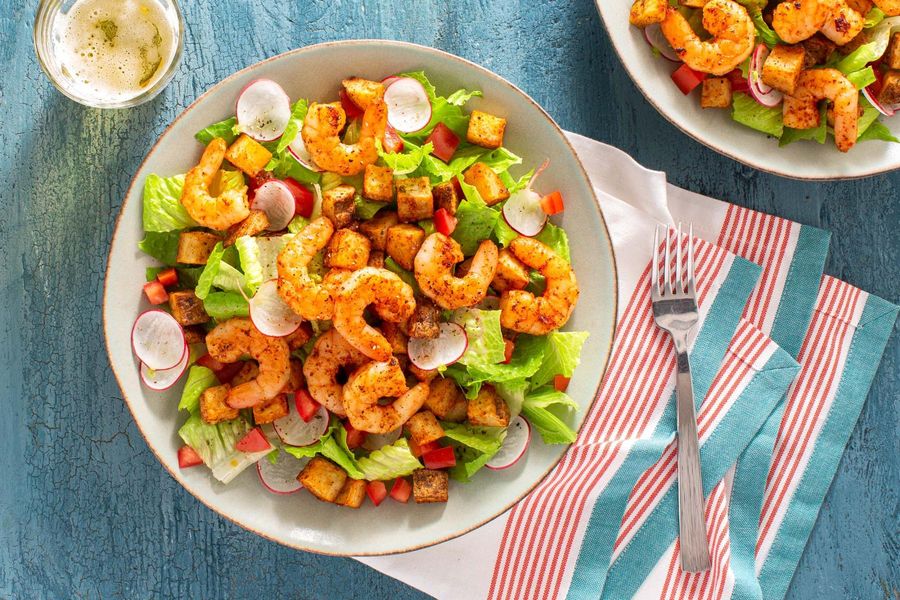 Chipotle Shrimp And Cajun Spiced Potato On A Crisp Mixed Salad Sunbasket