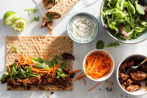 Musakhan chicken wraps with pickled carrots and lemon-dill yogurt