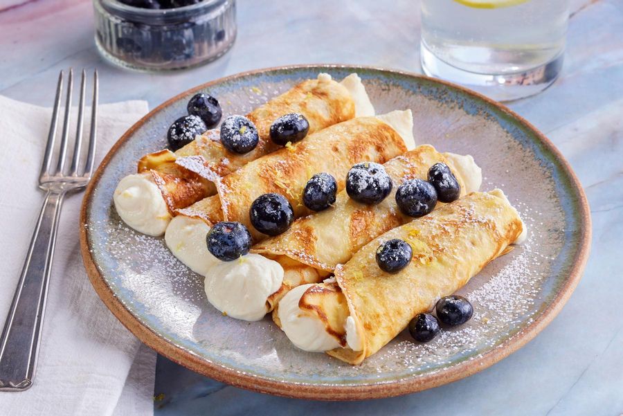 Meyer Lemon and Ricotta Crepes with Blueberries