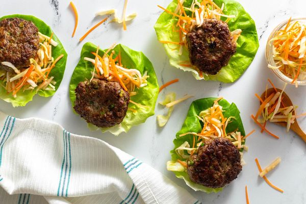 Lettuce-wrapped turkey sliders with Asian slaw