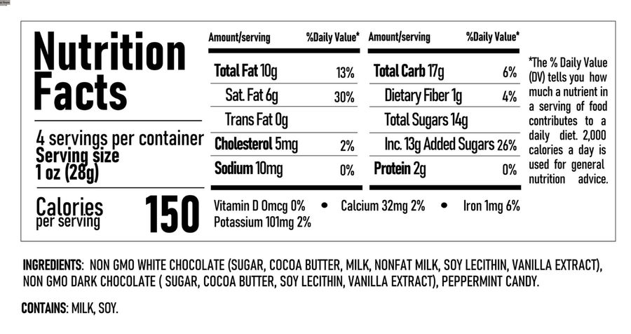 White & Dark Chocolate Chocolate Peppermint Bark Nutrition