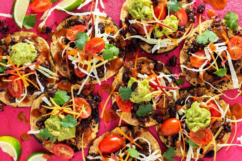 Southwestern Quinoa–Black Bean Tostadas with Cabbage Slaw and Guacamole | Sunbasket