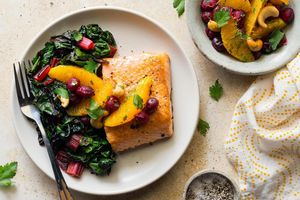 Salmon with chard and cranberry-orange relish